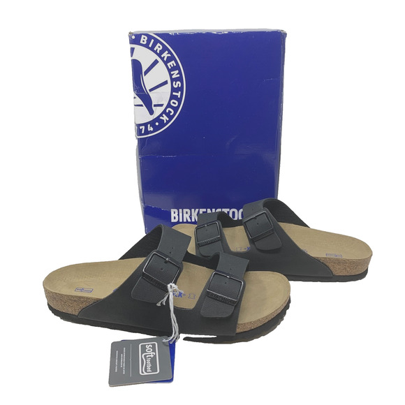 NEW Birkenstock Arizona Black Leather Soft Footbed Sandals Sz EU 43 US 10 NWB - Picture 2 of 14